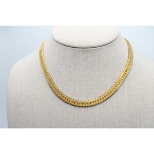 Vintage MONET Gold Tone Herringbone Choker Necklace 16 Inch Signed